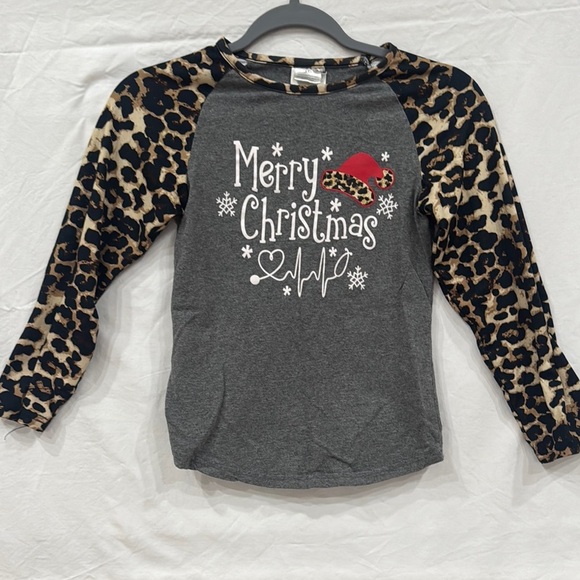 Handmade Other - Gray and Leopard Print Kids Christmas Shirt